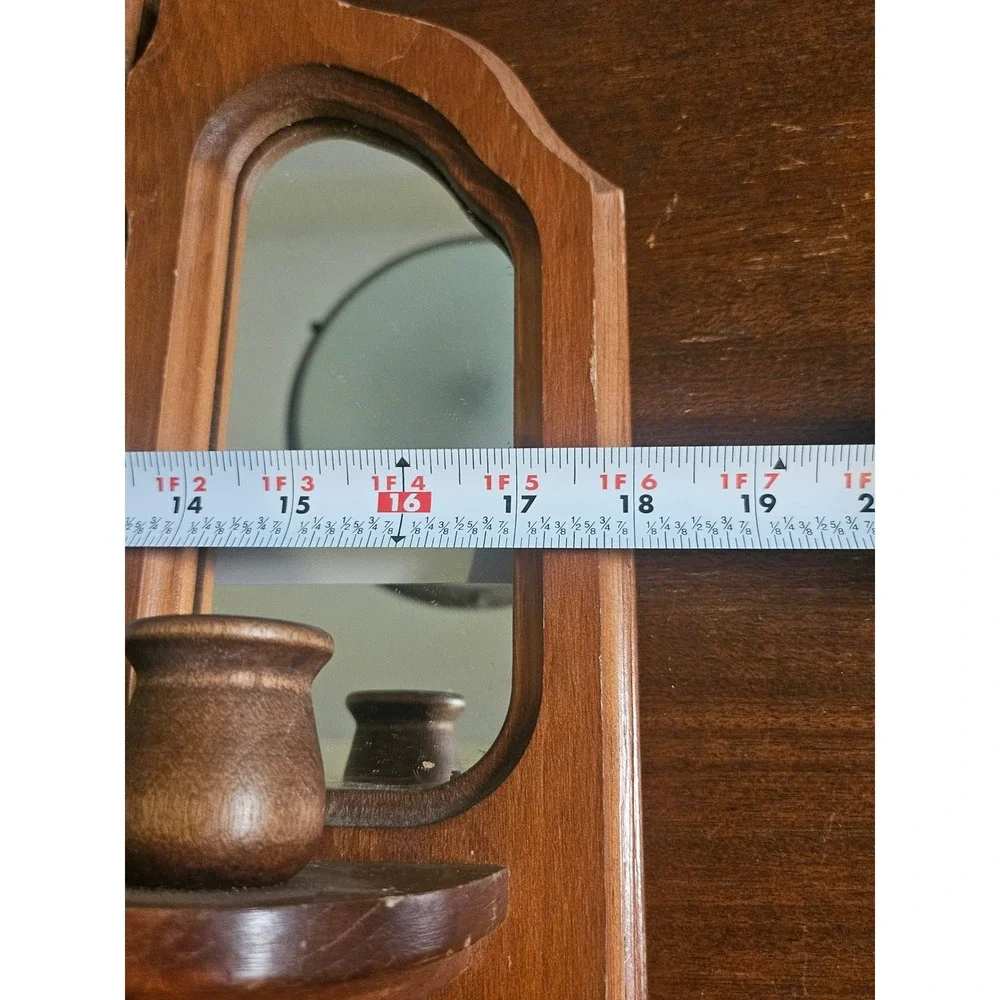 Triptych Wall Mirror Home Decor Brown Wood Folding Candle Sconce Shelf